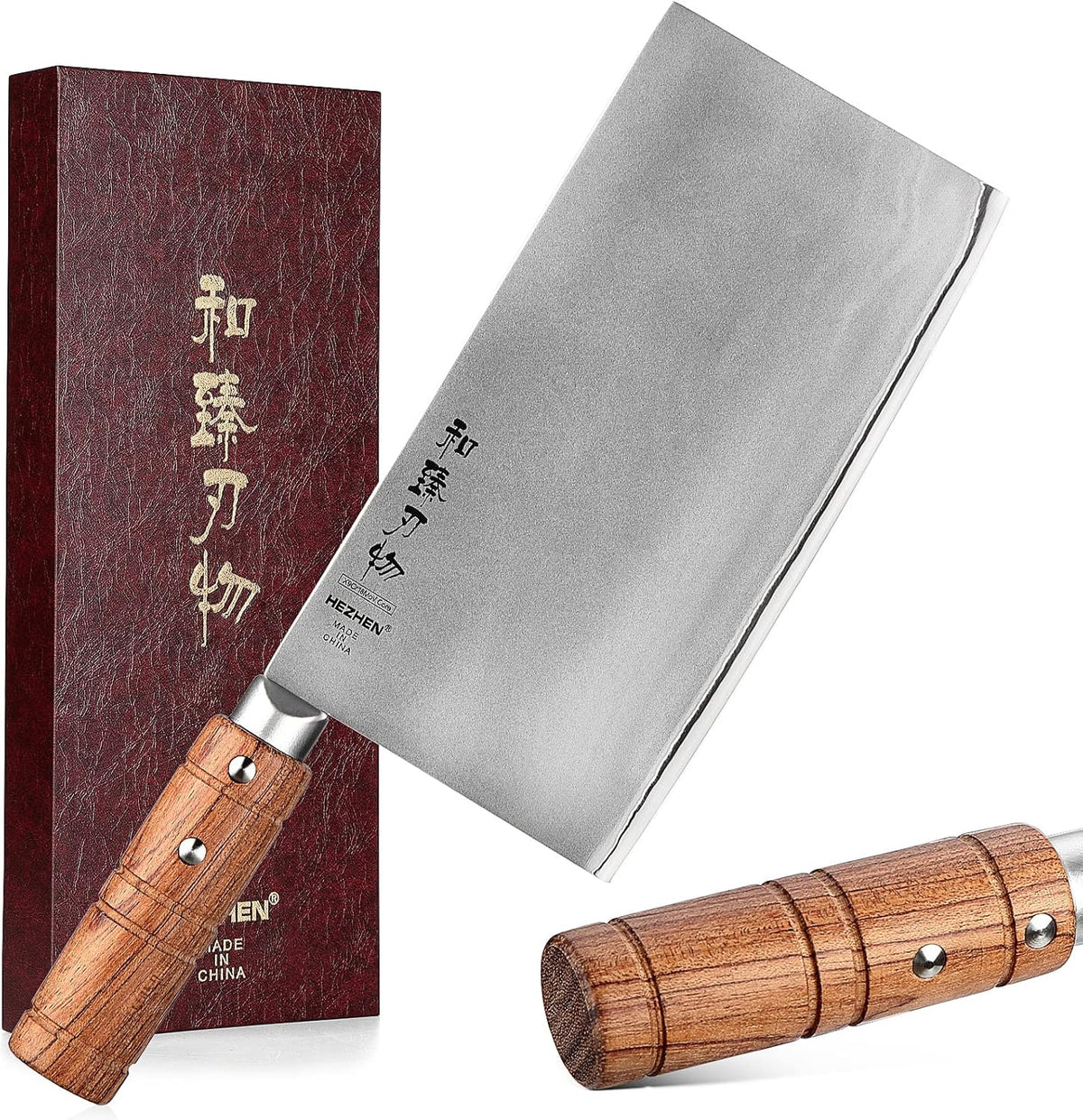 7" Cleaver Knife, Composite Steel Chinese Kitchen Chef Knife, Clad Steel Butcher Knife, Padauk Wood Handle