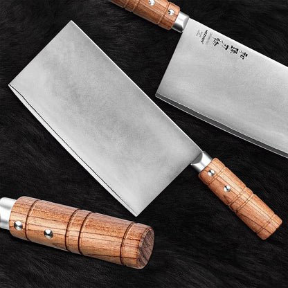7" Cleaver Knife, Composite Steel Chinese Kitchen Chef Knife, Clad Steel Butcher Knife, Padauk Wood Handle
