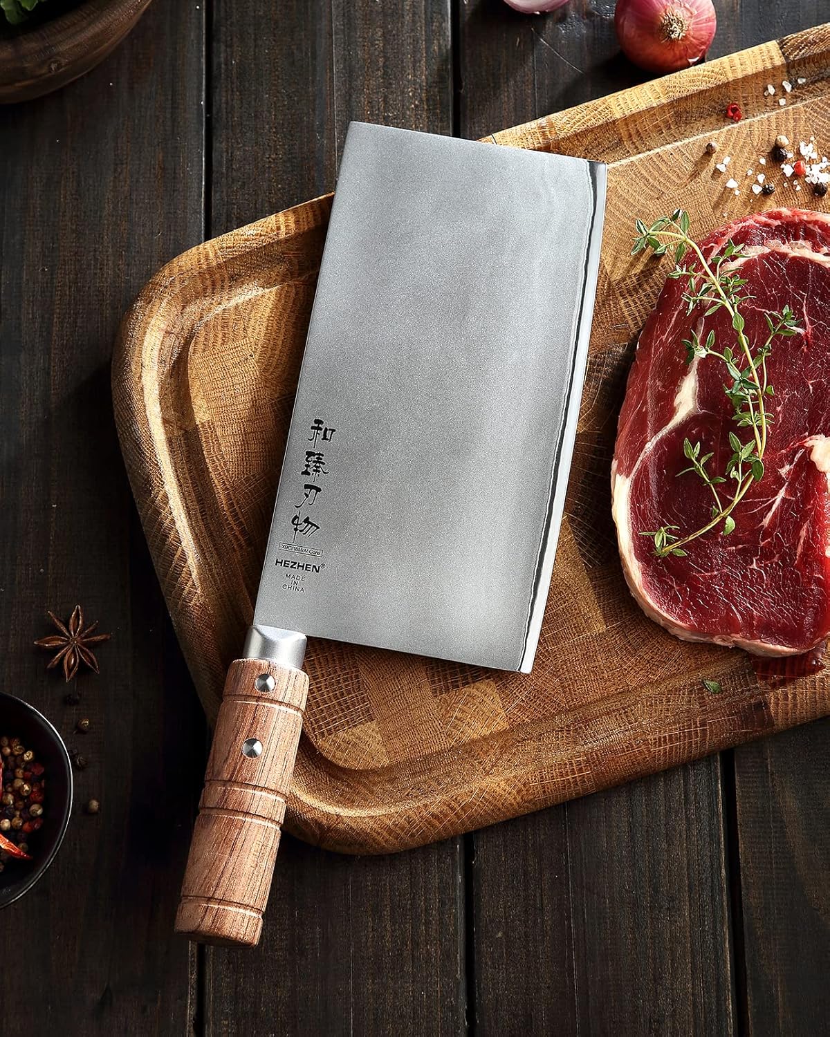7" Cleaver Knife, Composite Steel Chinese Kitchen Chef Knife, Clad Steel Butcher Knife, Padauk Wood Handle