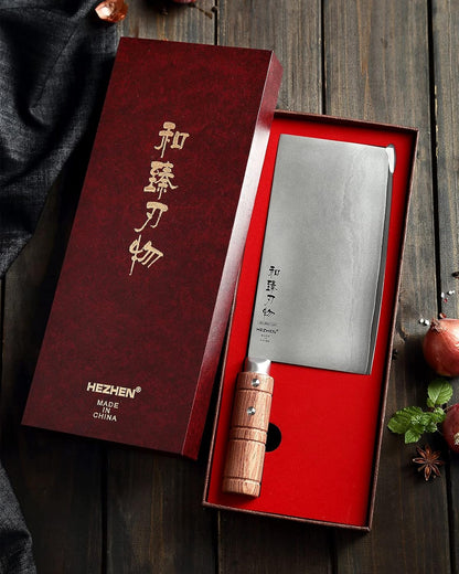 7" Cleaver Knife, Composite Steel Chinese Kitchen Chef Knife, Clad Steel Butcher Knife, Padauk Wood Handle