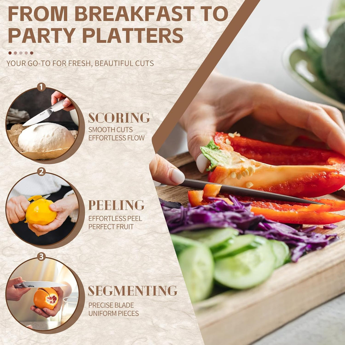 Huusk Paring Knife Set - Razor Sharp 5" Utility & 3.5" Fruit Peeling Knives | Nitrogen-treated Stainless Steel, Ergonomic, Ivory White, Vegetable Fruit Cutting Hulling Coring Segmenting, Gift