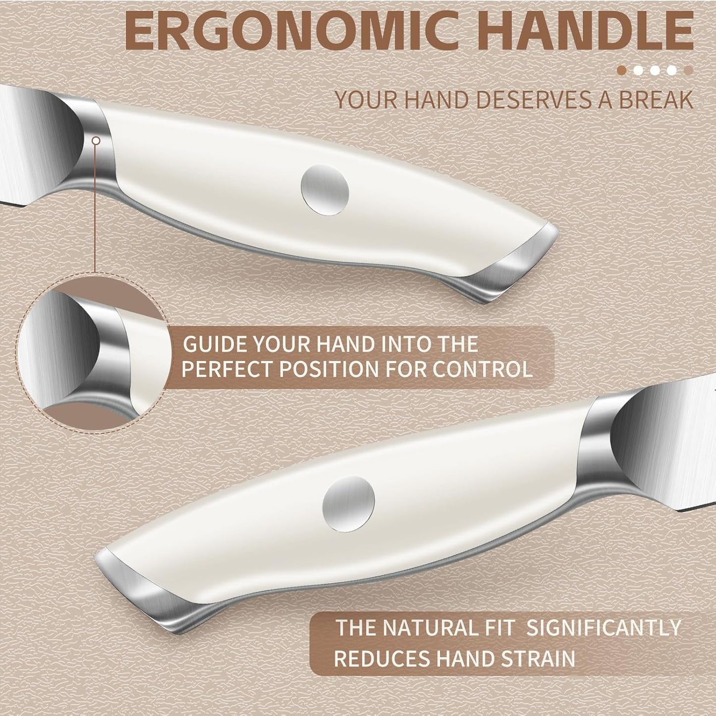 Huusk Paring Knife Set - Razor Sharp 5" Utility & 3.5" Fruit Peeling Knives | Nitrogen-treated Stainless Steel, Ergonomic, Ivory White, Vegetable Fruit Cutting Hulling Coring Segmenting, Gift