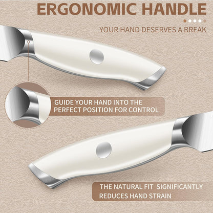 Huusk Paring Knife Set - Razor Sharp 5" Utility & 3.5" Fruit Peeling Knives | Nitrogen-treated Stainless Steel, Ergonomic, Ivory White, Vegetable Fruit Cutting Hulling Coring Segmenting, Gift