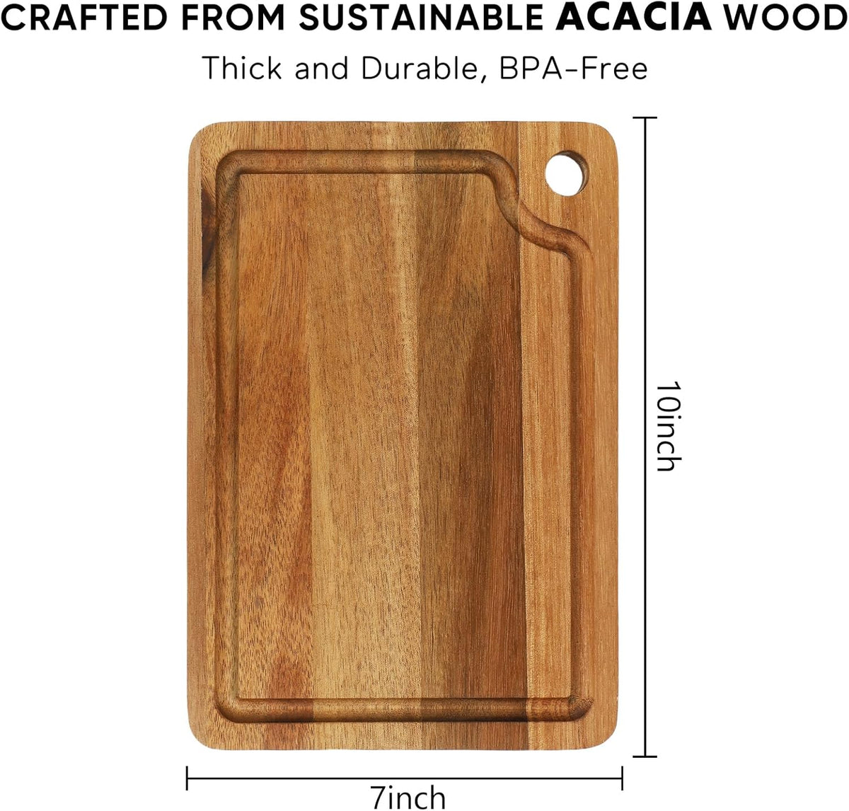 Acacia Wood Small Cutting Board for Kitchen, 10x7 Inch Mini Chopping Bar Board with Juice Groove & Hanging Hole, Thickened Portable Cheese Board for Camping,BBQ, Dorm, RV and Small Spaces