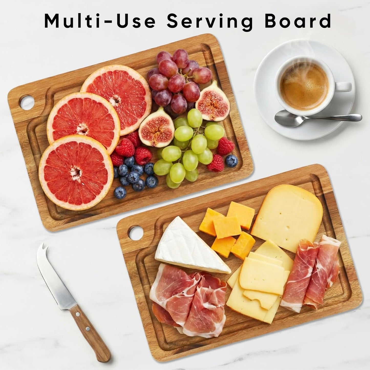 Acacia Wood Small Cutting Board for Kitchen, 10x7 Inch Mini Chopping Bar Board with Juice Groove & Hanging Hole, Thickened Portable Cheese Board for Camping,BBQ, Dorm, RV and Small Spaces