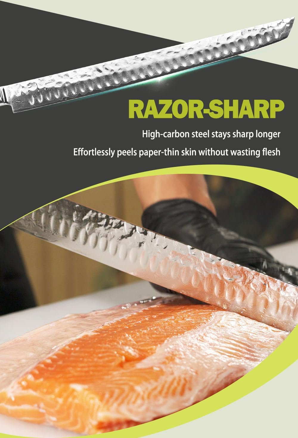 Sakimaru Knife 15 inch(380mm) Ultimate Japanese Damascus Steel Fillet Knives Suitable for cutting tuna and salmon-Natural Ebony Handle With Leather Sheath
