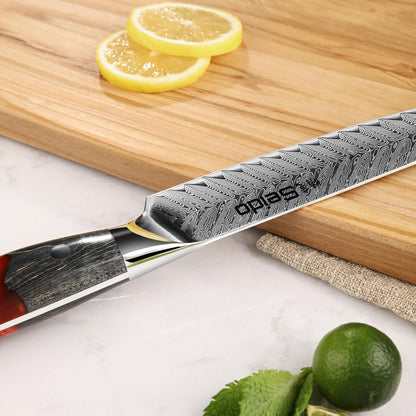 Seido Inferuno 8 Inch AUS-10 Damascus Sujihiki Slicing Knife | Razor-sharp Japanese slicing knife for sushi, brisket, roasts, and clean protein slices