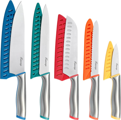 Knife Set, 13 PCS Colorful Kitchen Knives Set with 6 Blade Guards | Stainless Steel Blades, Ceramic Nonstick Coating, Rust-Resistant, Non-Slip, Dishwasher Safe, House Warming Gifts New Home