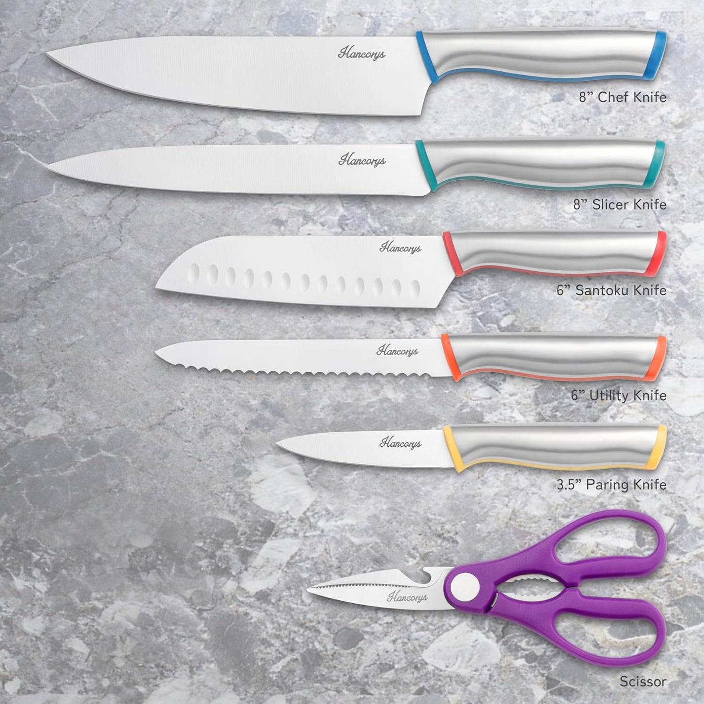 Knife Set, 13 PCS Colorful Kitchen Knives Set with 6 Blade Guards | Stainless Steel Blades, Ceramic Nonstick Coating, Rust-Resistant, Non-Slip, Dishwasher Safe, House Warming Gifts New Home