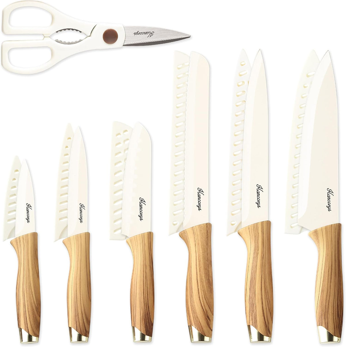 Knife Set, 13 PCS Colorful Kitchen Knives Set with 6 Blade Guards | Stainless Steel Blades, Ceramic Nonstick Coating, Rust-Resistant, Non-Slip, Dishwasher Safe, House Warming Gifts New Home