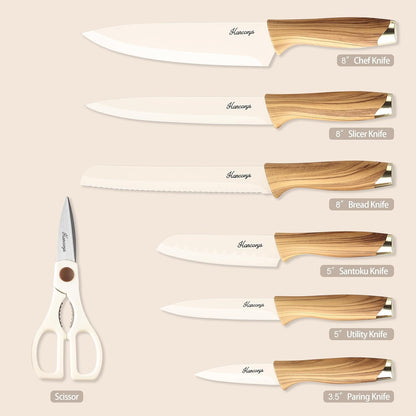 Knife Set, 13 PCS Colorful Kitchen Knives Set with 6 Blade Guards | Stainless Steel Blades, Ceramic Nonstick Coating, Rust-Resistant, Non-Slip, Dishwasher Safe, House Warming Gifts New Home