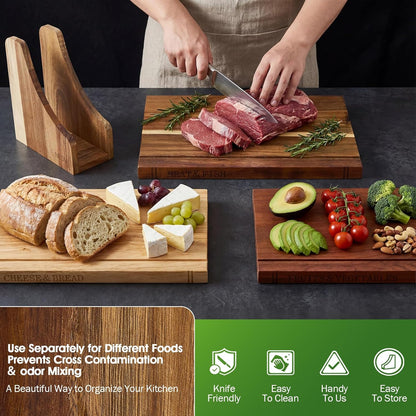 Book Cutting Board Set with Wooden Stand-Wooden Kitchen Cutting Boards That Look Like Books for Cheese Meat Vegetables, Chopping Board Gift Set for Home Cooks & Kitchen Decor