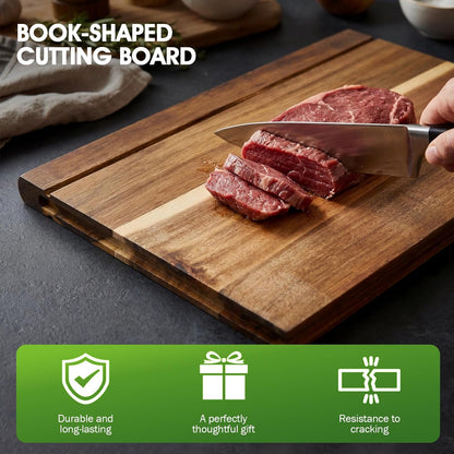Book Cutting Board Set with Wooden Stand-Wooden Kitchen Cutting Boards That Look Like Books for Cheese Meat Vegetables, Chopping Board Gift Set for Home Cooks & Kitchen Decor