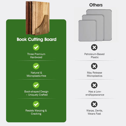 Book Cutting Board Set with Wooden Stand-Wooden Kitchen Cutting Boards That Look Like Books for Cheese Meat Vegetables, Chopping Board Gift Set for Home Cooks & Kitchen Decor