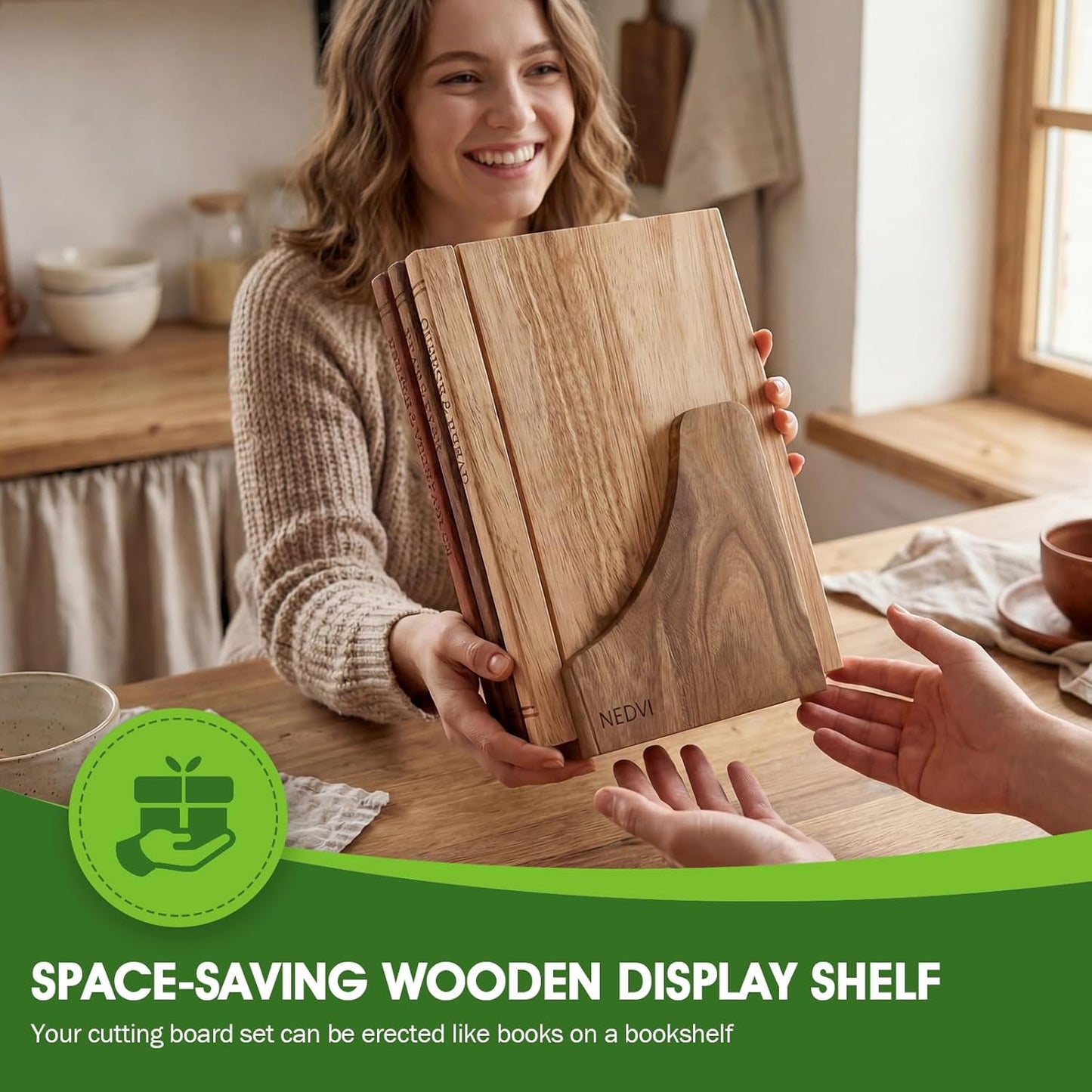 Book Cutting Board Set with Wooden Stand-Wooden Kitchen Cutting Boards That Look Like Books for Cheese Meat Vegetables, Chopping Board Gift Set for Home Cooks & Kitchen Decor