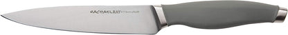 Rachael Ray Cutlery Japanese Stainless Steel Knives Set with Sheaths, 8-Inch Chef Knife, 5-Inch Santoku Knife, and 3.5-Inch Paring Knife, Gray
