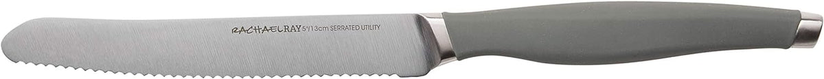 Rachael Ray Cutlery Japanese Stainless Steel Knives Set with Sheaths, 8-Inch Chef Knife, 5-Inch Santoku Knife, and 3.5-Inch Paring Knife, Gray