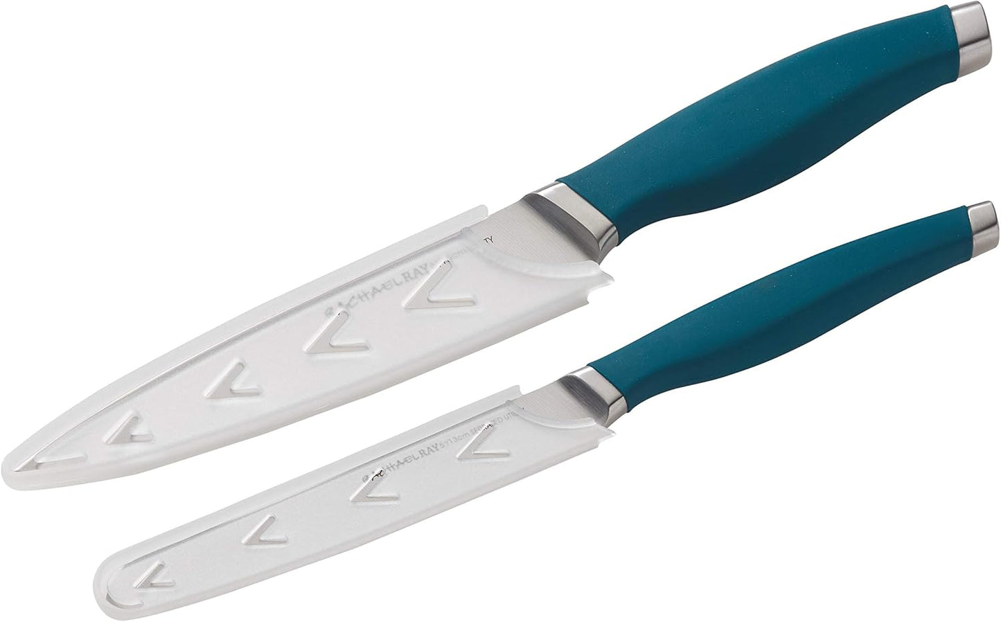 Rachael Ray Cutlery Japanese Stainless Steel Knives Set with Sheaths, 8-Inch Chef Knife, 5-Inch Santoku Knife, and 3.5-Inch Paring Knife, Gray