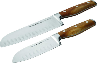 Rachael Ray Cutlery Japanese Stainless Steel Knives Set with Sheaths, 8-Inch Chef Knife, 5-Inch Santoku Knife, and 3.5-Inch Paring Knife, Gray