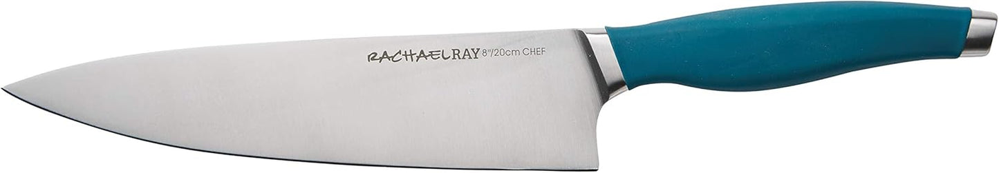 Rachael Ray Cutlery Japanese Stainless Steel Knives Set with Sheaths, 8-Inch Chef Knife, 5-Inch Santoku Knife, and 3.5-Inch Paring Knife, Gray