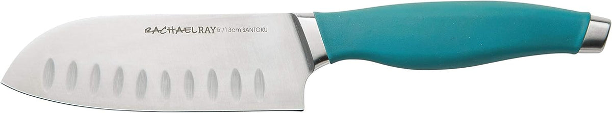 Rachael Ray Cutlery Japanese Stainless Steel Knives Set with Sheaths, 8-Inch Chef Knife, 5-Inch Santoku Knife, and 3.5-Inch Paring Knife, Gray