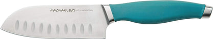 Rachael Ray Cutlery Japanese Stainless Steel Knives Set with Sheaths, 8-Inch Chef Knife, 5-Inch Santoku Knife, and 3.5-Inch Paring Knife, Gray