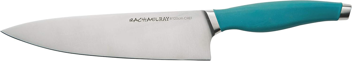 Rachael Ray Cutlery Japanese Stainless Steel Knives Set with Sheaths, 8-Inch Chef Knife, 5-Inch Santoku Knife, and 3.5-Inch Paring Knife, Gray