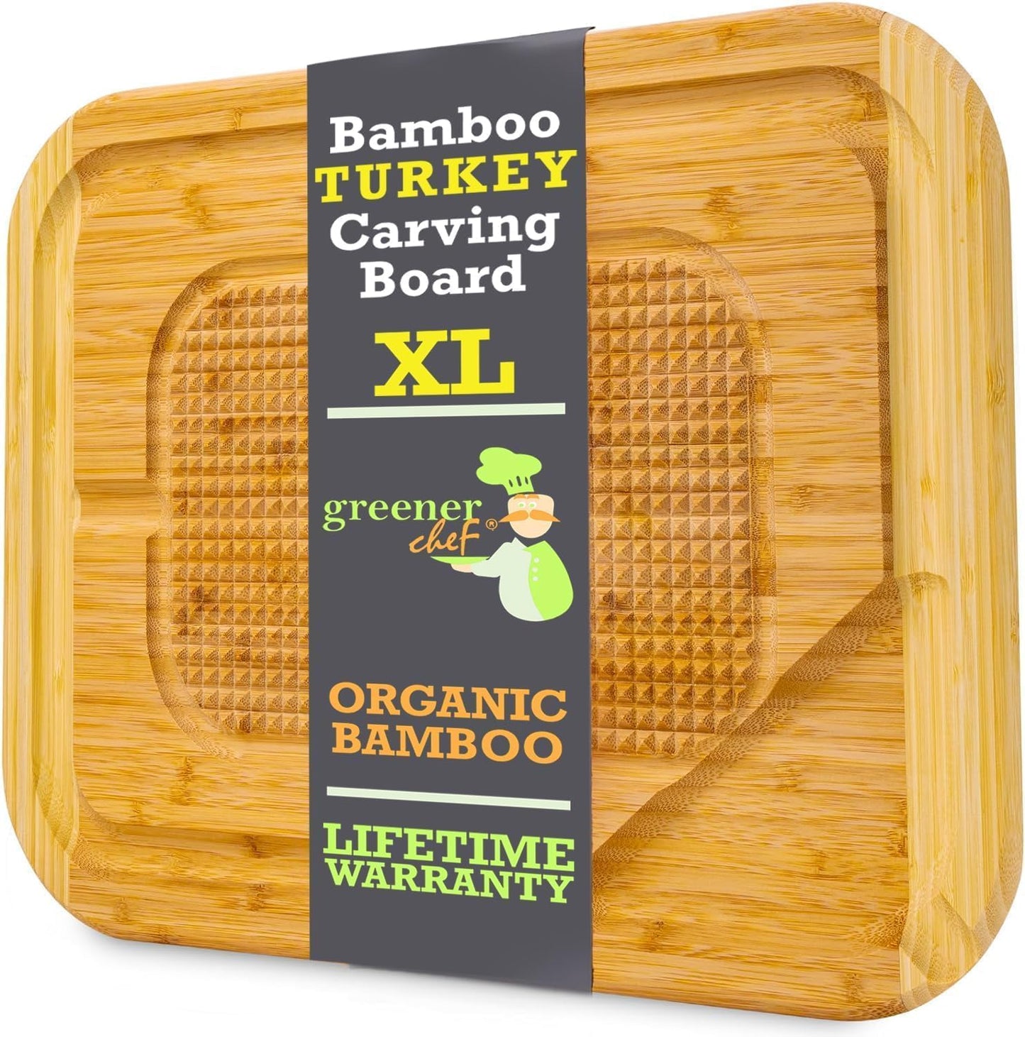 18 Inch Extra Large Organic Turkey Carving Board with Lifetime Replacements - XL Wooden Butcher Block Meat Cutting Board with Pour Spout - Thanksgiving Cooking Essentials