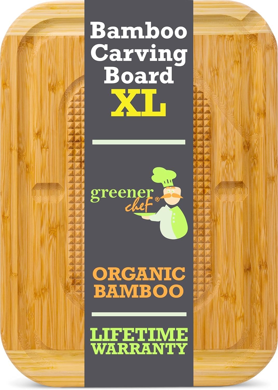 18 Inch Extra Large Organic Turkey Carving Board with Lifetime Replacements - XL Wooden Butcher Block Meat Cutting Board with Pour Spout - Thanksgiving Cooking Essentials