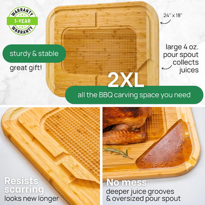 18 Inch Extra Large Organic Turkey Carving Board with Lifetime Replacements - XL Wooden Butcher Block Meat Cutting Board with Pour Spout - Thanksgiving Cooking Essentials