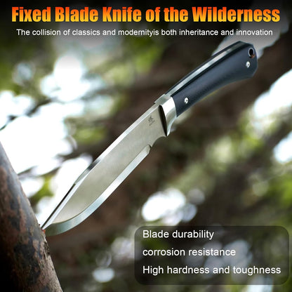 Fixed Blade Bushcraft Knife with Sheath,12.6'' Full Tang Tactical Bowie Knife for Camping Hunting G10 Handle,Outdoor Survival Knives for Men EDC AUS-8 Steel Blade Hiking