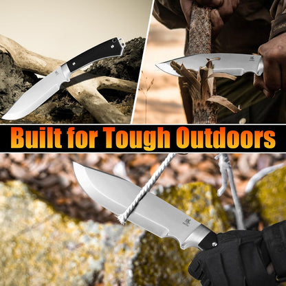 Fixed Blade Bushcraft Knife with Sheath,12.6'' Full Tang Tactical Bowie Knife for Camping Hunting G10 Handle,Outdoor Survival Knives for Men EDC AUS-8 Steel Blade Hiking