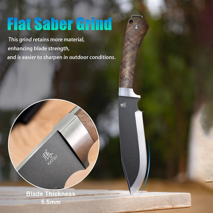 Fixed Blade Bushcraft Knife with Sheath,12.6'' Full Tang Tactical Bowie Knife for Camping Hunting G10 Handle,Outdoor Survival Knives for Men EDC AUS-8 Steel Blade Hiking