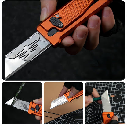 5.8" Aluminium Utility Knife, EDC Box Cutter with Clip, CNC Unibody, Lightweight All Metal Folding Box Cutter, Ideal Gifts for Men Women, with 10 Extra Blades（Orange）