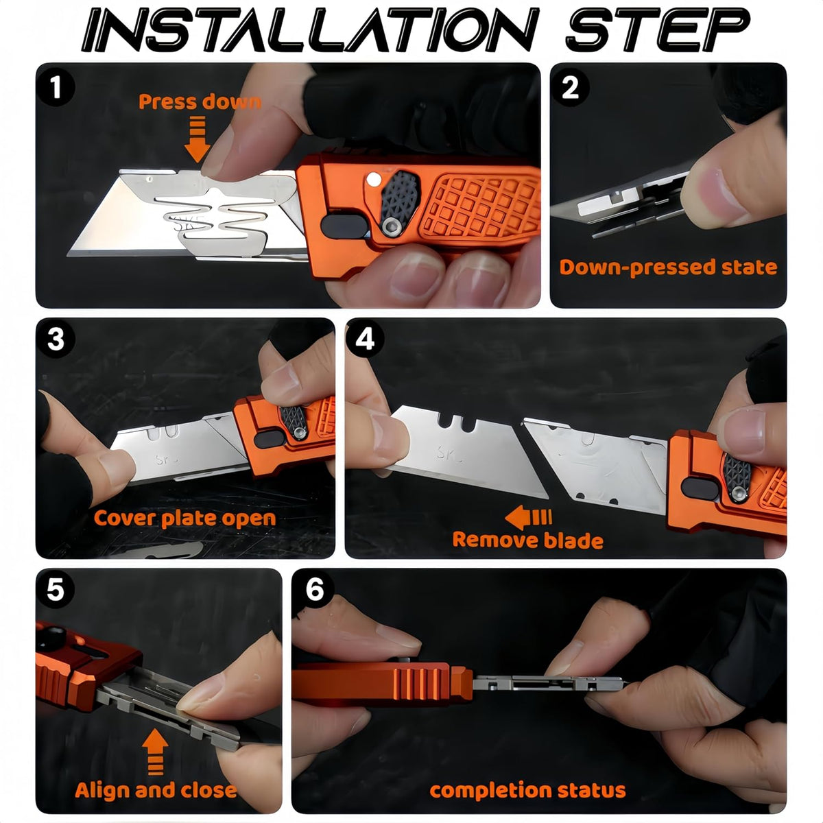 5.8" Aluminium Utility Knife, EDC Box Cutter with Clip, CNC Unibody, Lightweight All Metal Folding Box Cutter, Ideal Gifts for Men Women, with 10 Extra Blades（Orange）