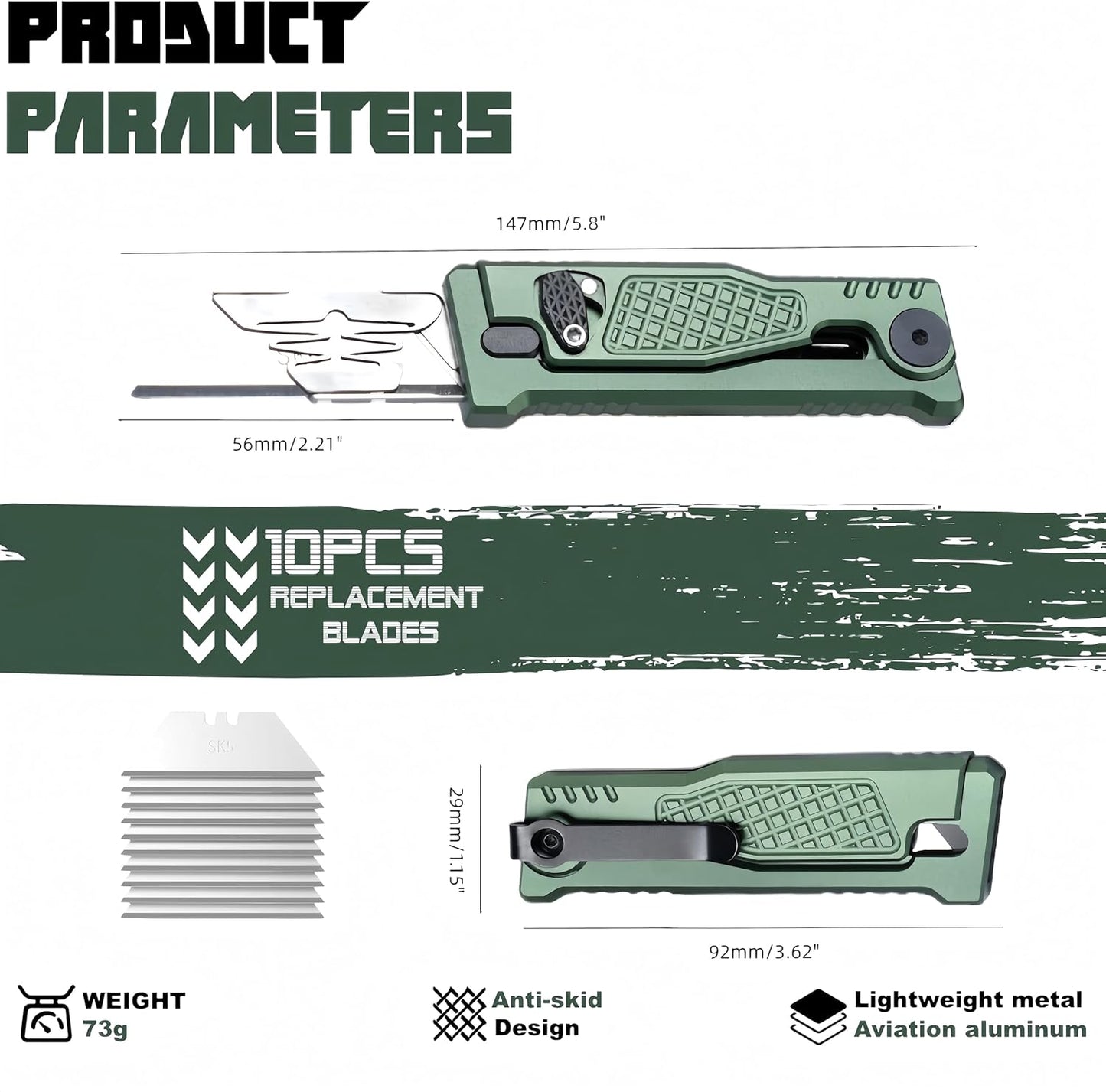 5.8" Aluminium Utility Knife, EDC Box Cutter with Clip, CNC Unibody, Lightweight All Metal Folding Box Cutter, Ideal Gifts for Men Women, with 10 Extra Blades（Orange）