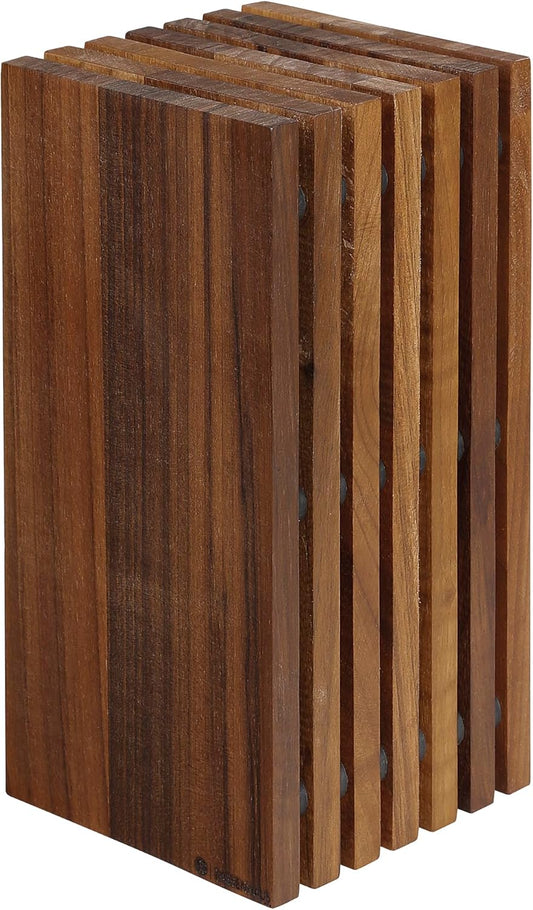 Walnut Slotted Knife Block For 12 Knife Storage - 5.4" x 5.4" x 10.8"H - Walnut Wooden Knife Block - Knife Storage Block