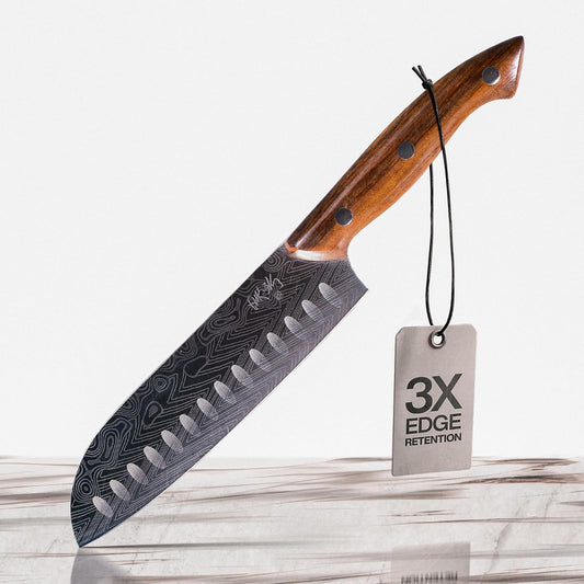 ® Bushido Edition – Japanese Santoku Knife 7" | AUS-8 High-Carbon Stainless Steel with Hollow Edge & Rosewood Handle – Razor Sharp 15° Blade, 3× Edge Retention, Premium Chef’s Knife