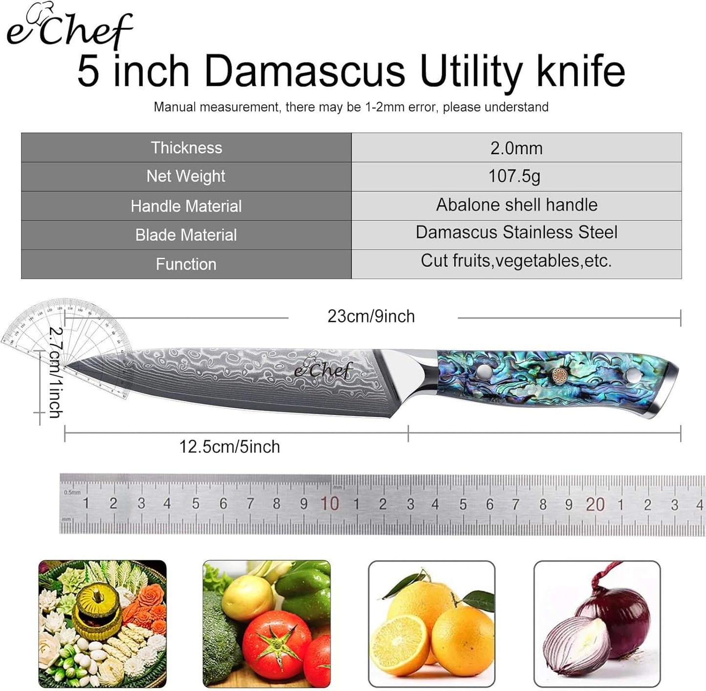 5-Inch Multifunctional Knife, 67-Layer Damascus VG-10 Steel, Abalone Handle, Sharp Knife for Fruits & Vegetables, Gift Box(5-inch utility knife)