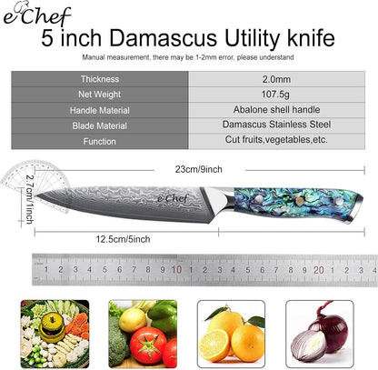 5-Inch Multifunctional Knife, 67-Layer Damascus VG-10 Steel, Abalone Handle, Sharp Knife for Fruits & Vegetables, Gift Box(5-inch utility knife)
