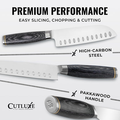 Santoku Knife, 5" Japanese Meat & Vegetable Knife for Chopping | Ultra Sharp High Carbon Stainless Steel, Full Tang Pakkawood Handle – Shinobi Series