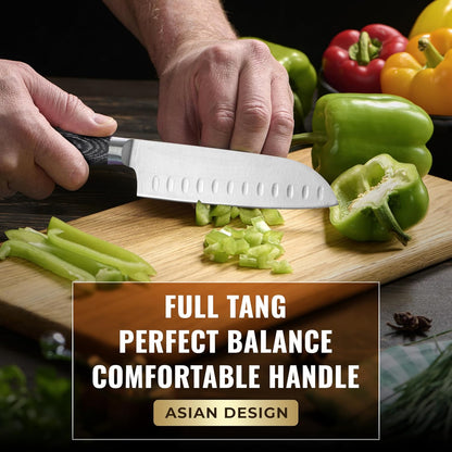 Santoku Knife, 5" Japanese Meat & Vegetable Knife for Chopping | Ultra Sharp High Carbon Stainless Steel, Full Tang Pakkawood Handle – Shinobi Series
