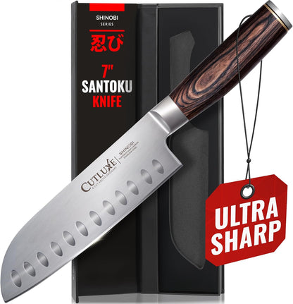 Santoku Knife, 5" Japanese Meat & Vegetable Knife for Chopping | Ultra Sharp High Carbon Stainless Steel, Full Tang Pakkawood Handle – Shinobi Series