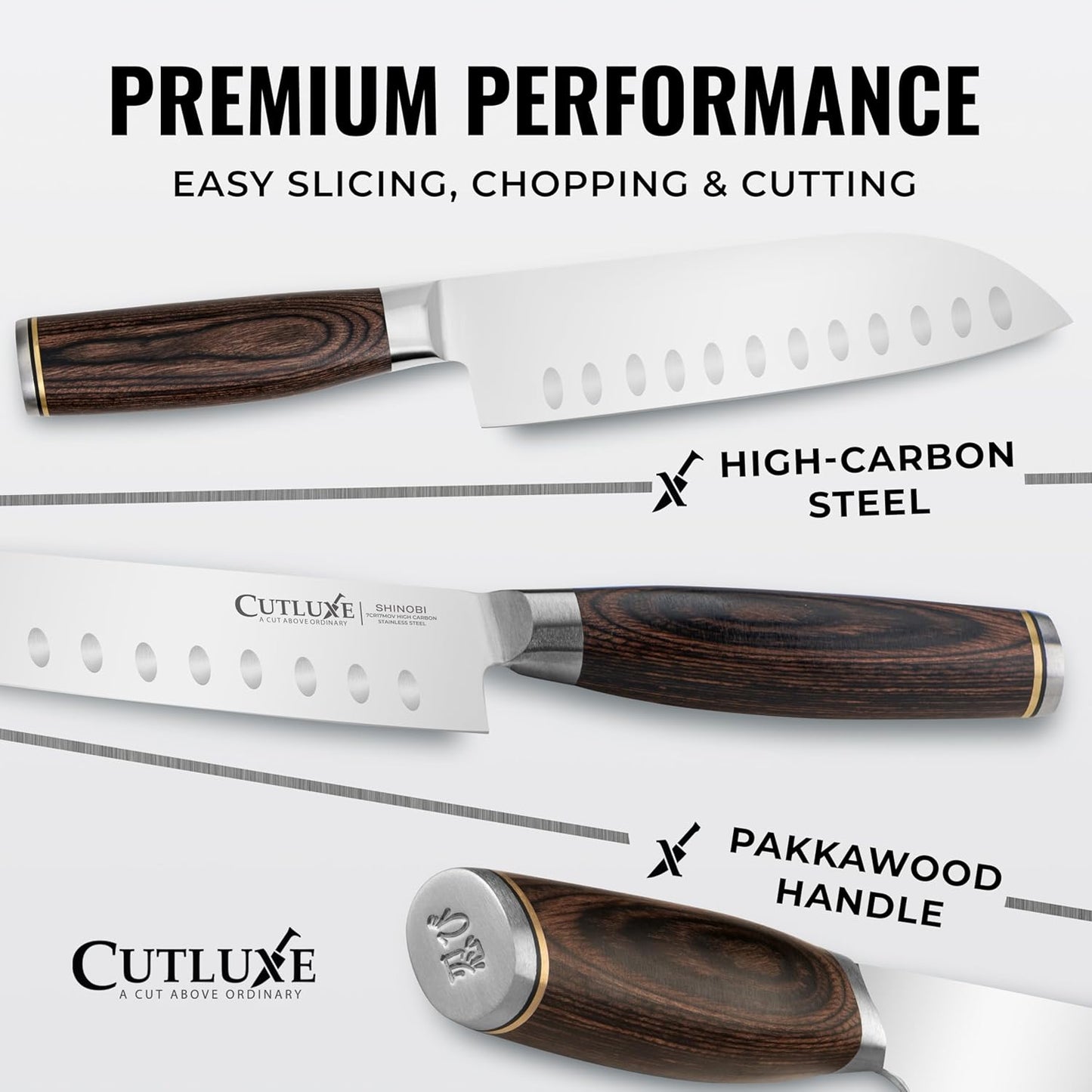 Santoku Knife, 5" Japanese Meat & Vegetable Knife for Chopping | Ultra Sharp High Carbon Stainless Steel, Full Tang Pakkawood Handle – Shinobi Series