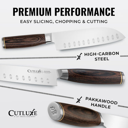Santoku Knife, 5" Japanese Meat & Vegetable Knife for Chopping | Ultra Sharp High Carbon Stainless Steel, Full Tang Pakkawood Handle – Shinobi Series