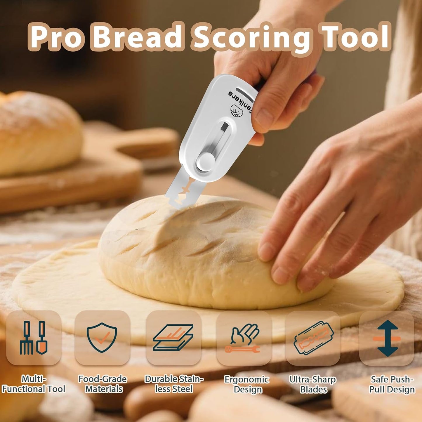 Professional Bread Lame,Upgraded Extractable & Magnetic Bread Lame Dough Scoring Tool,Premium Sourdough scoring tool for Sourdough Bread baking & Bread Making Tools,Includes 10 Razor Blades (Blue)