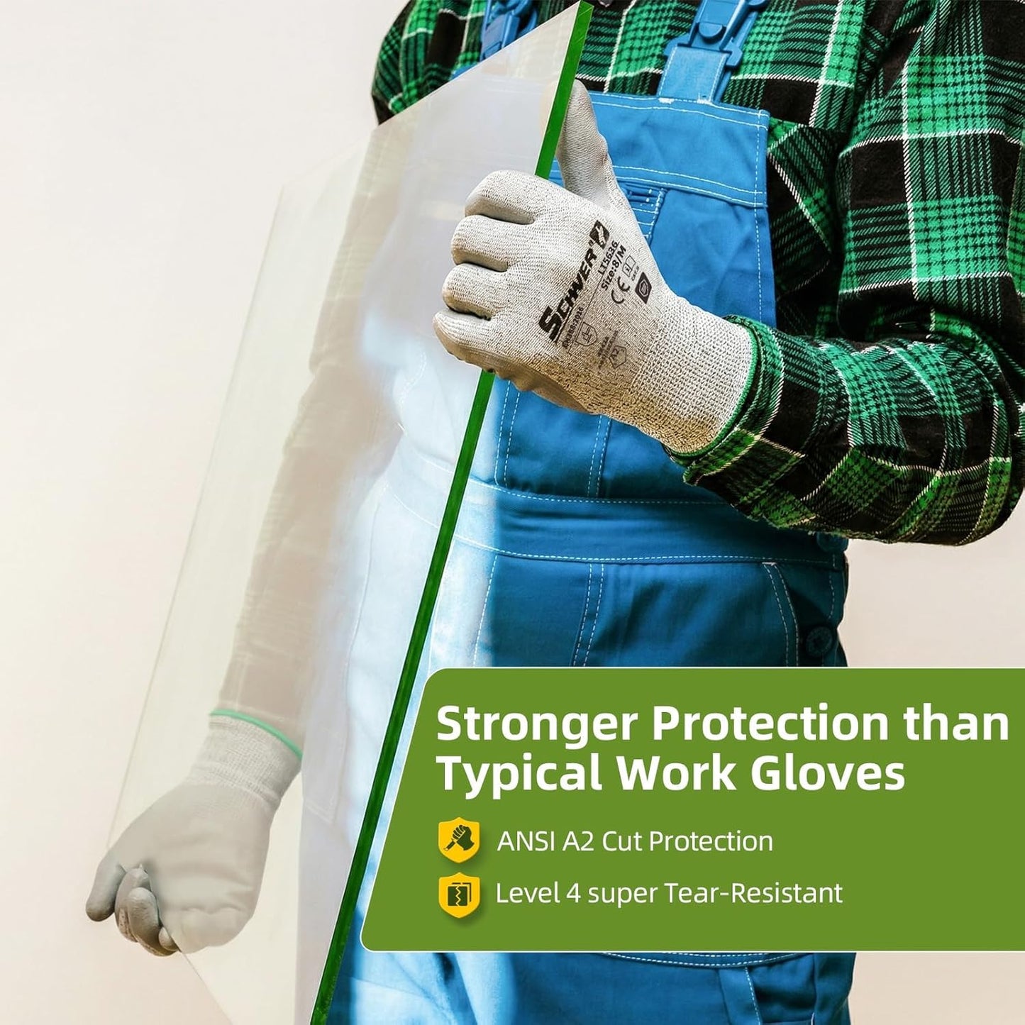 6 Pairs A2 Cut Resistant Work Gloves, Ultra Durable, LT5636, L | Certified to Level 6 Abrasion, Enhanced Safety, Strong Grip, 3D-Comfort, Breathable, Flexible, Construction, Garden, Mechanic