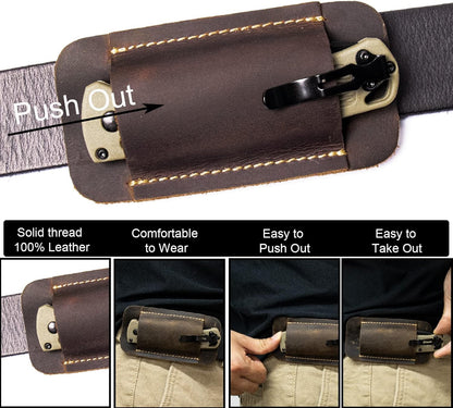 Leather Knife Sheath, Handmade Knife Holster, Horizontal Carry Leather Sheath for Belt, EDC Pocket Organizer for Men,Size S,Darkbrown
