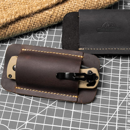 Leather Knife Sheath, Handmade Knife Holster, Horizontal Carry Leather Sheath for Belt, EDC Pocket Organizer for Men,Size S,Darkbrown