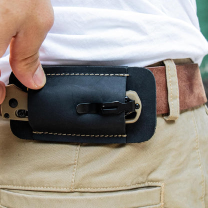 Leather Knife Sheath, Handmade Knife Holster, Horizontal Carry Leather Sheath for Belt, EDC Pocket Organizer for Men,Size S,Darkbrown